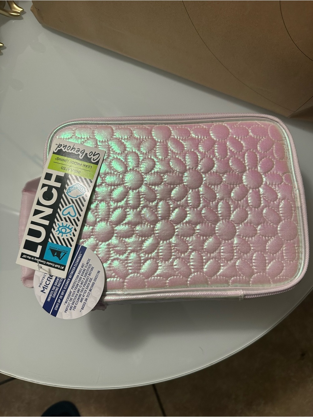 Iridescent Pink Daisies Quilted Lunch Bag With Microban Protection